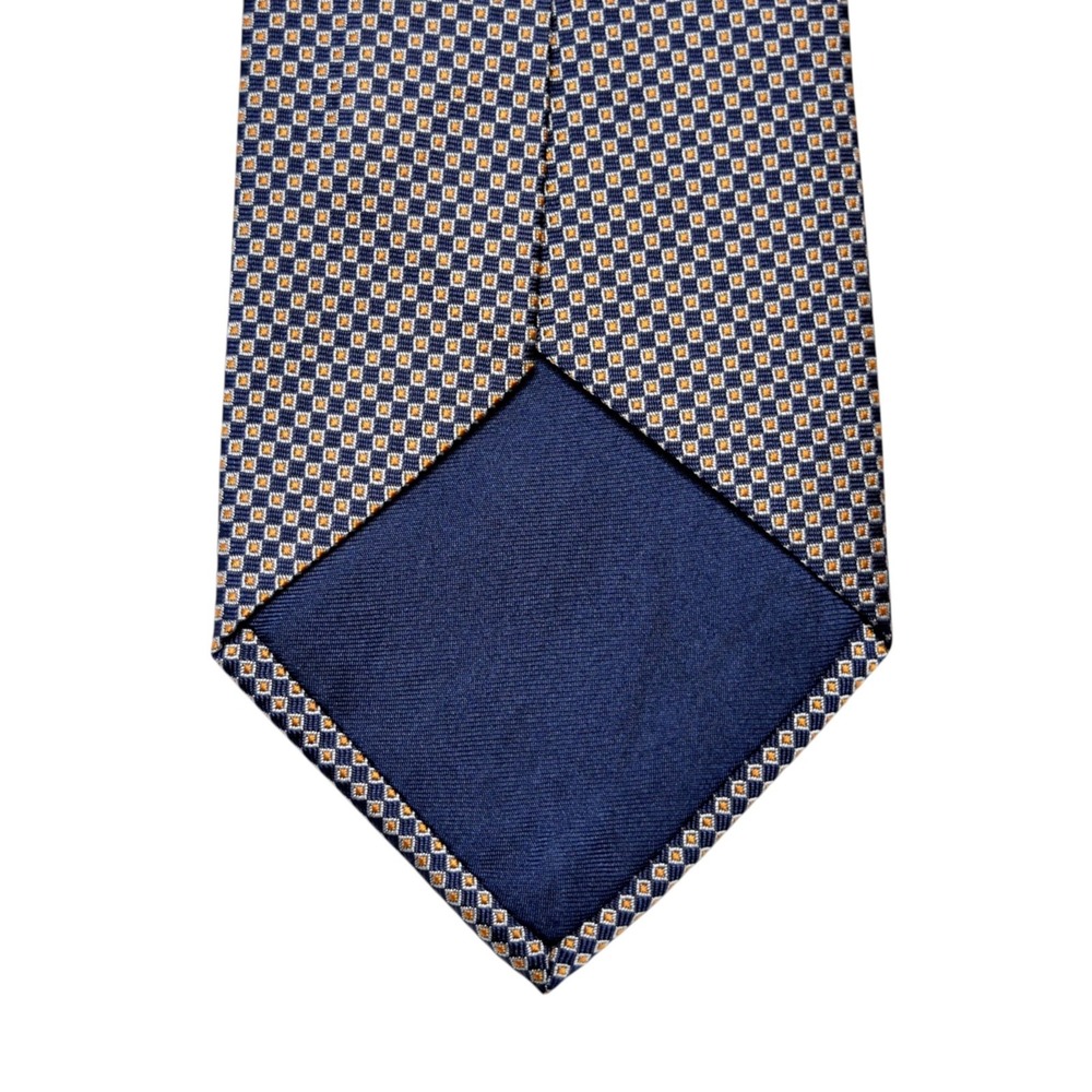 Polo Ralph Lauren Vintage 100% Silk Tie Navy Blue Gold Silver Geometric - Italy - Picture 6 of 9
